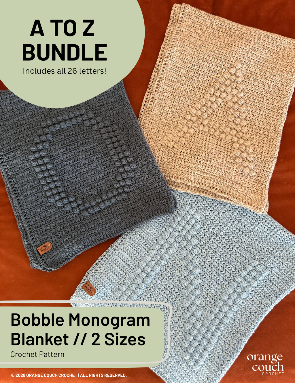 A, O, N bobble blankets on orange background