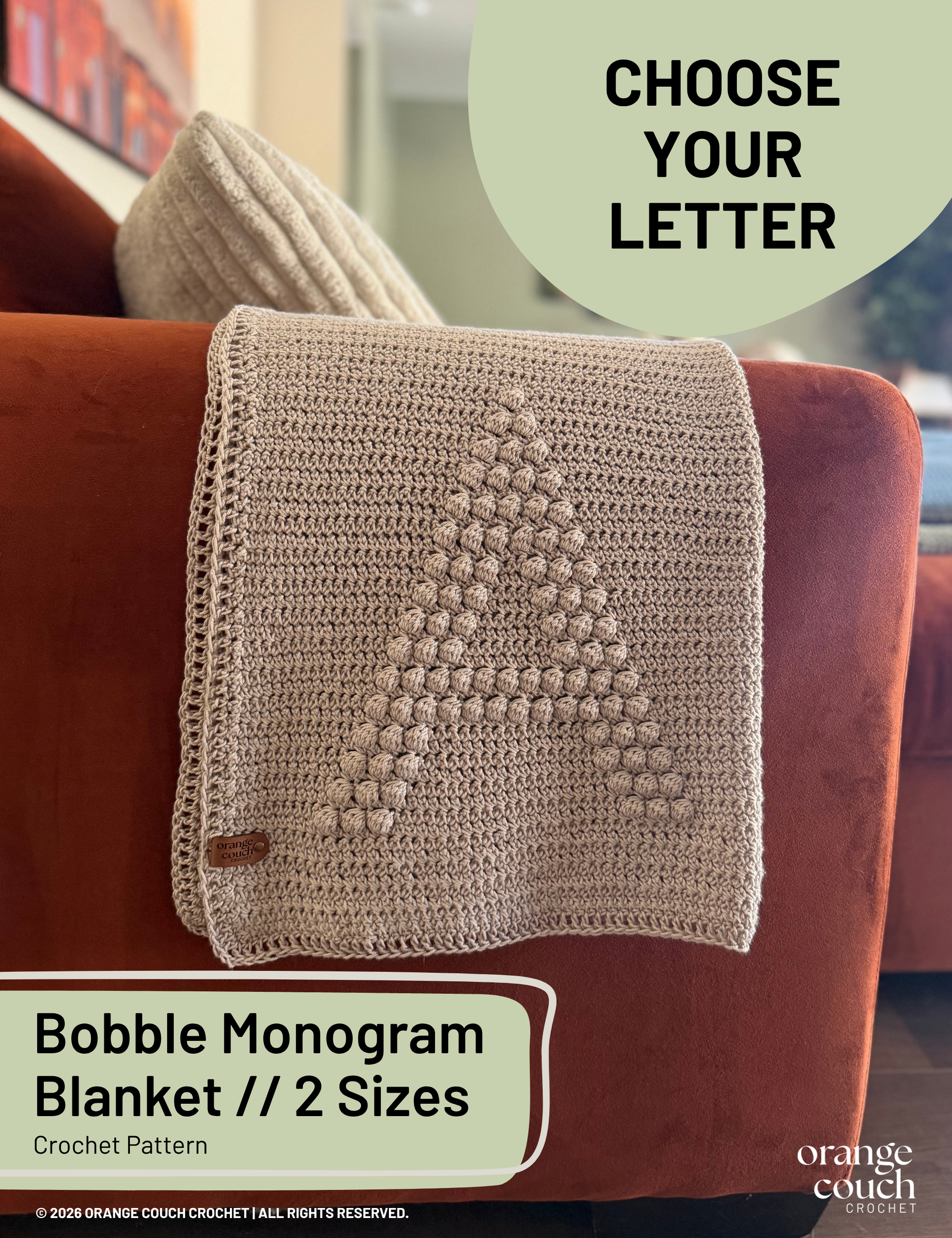 Single Letter Bobble Monogram Blanket Crochet Pattern